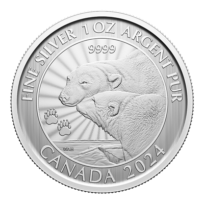 A picture of a Pièce de 1 oz en argent de 5 $ – La majestueuse ourse polaire et ses oursons (2024)